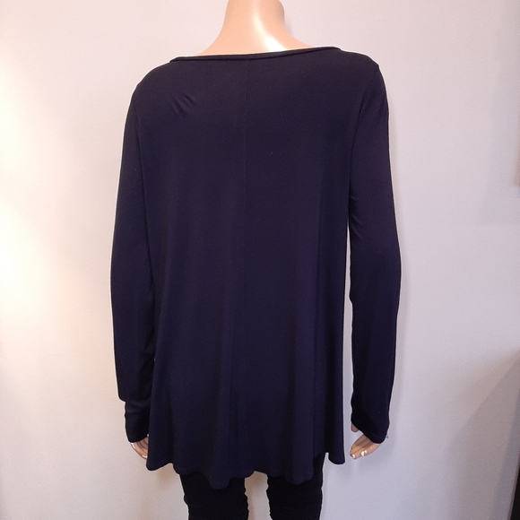 TAHARI Sheer Mesh Lace Asymmetric Long Sleeve Tunic Top Flowy Rayon - Picture 5 of 11